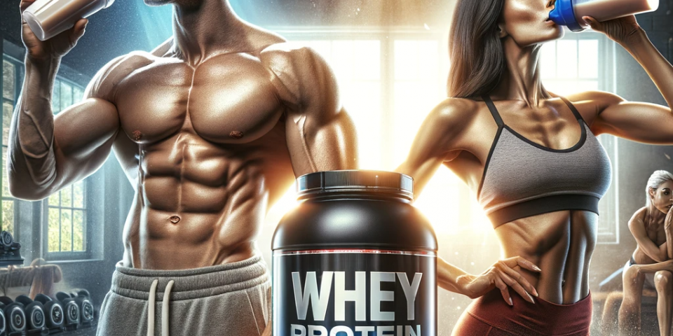 A dynamic image showcasing a whey protein product review